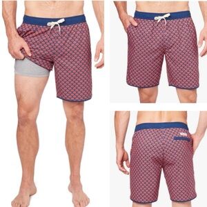 Fair Harbor The Anchor Red Art Deco Swim Shorts Athletic Fit XXXL Built in Liner